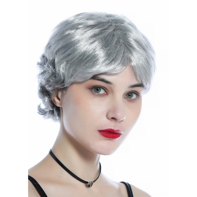 Wig Women Ladies short smooth curled in neck back grey old lady grandma 215221
