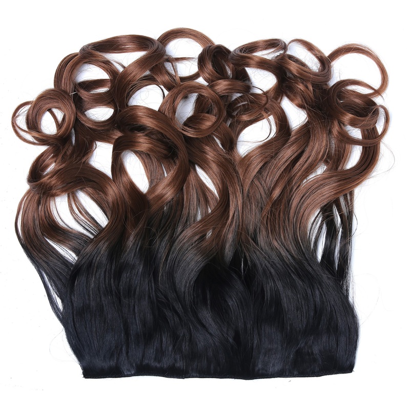Clip-in hair extension 5 clips wide wavy ombre black gold brown CMT-863