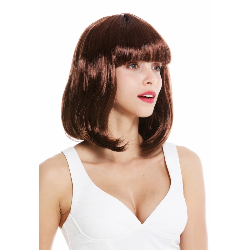 Lady Wig Halloween Disco bob longbob shoulder length bangs rust brown 0073