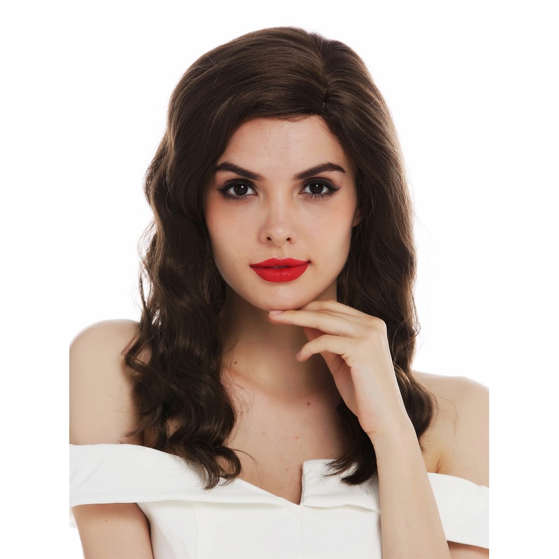 Lady wig long parting wavy waved classy 1930’s Hollywood diva medium brown VK-58