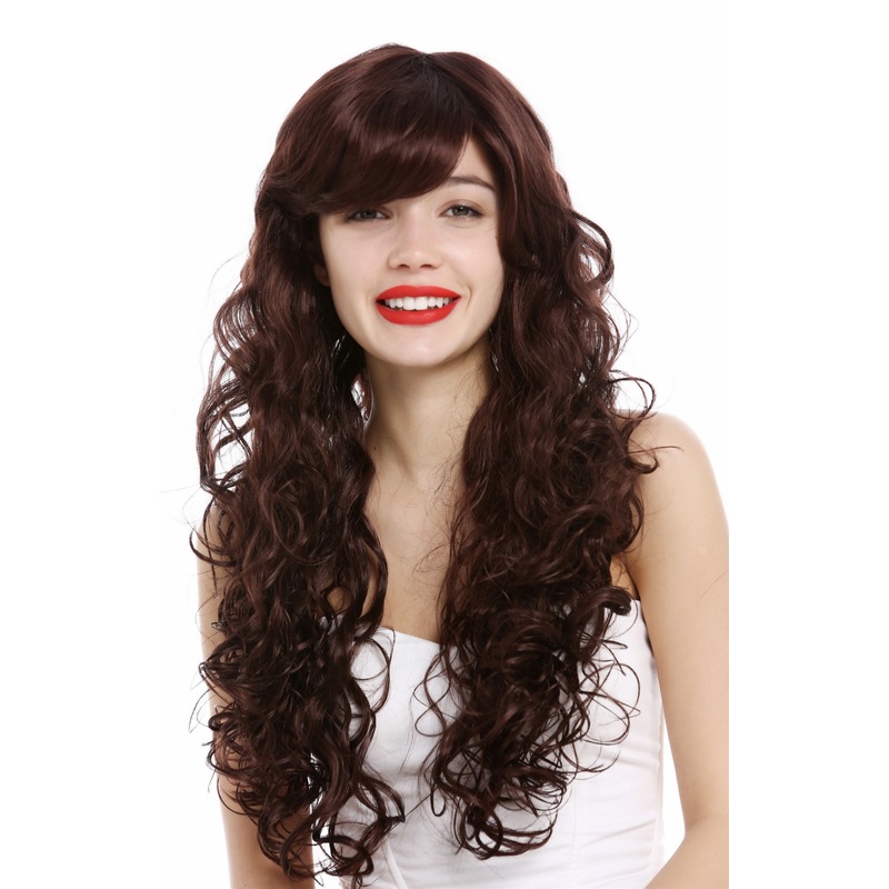 Lady women wig very long voluminous curled curls mahogany dark auburn VK-36-33