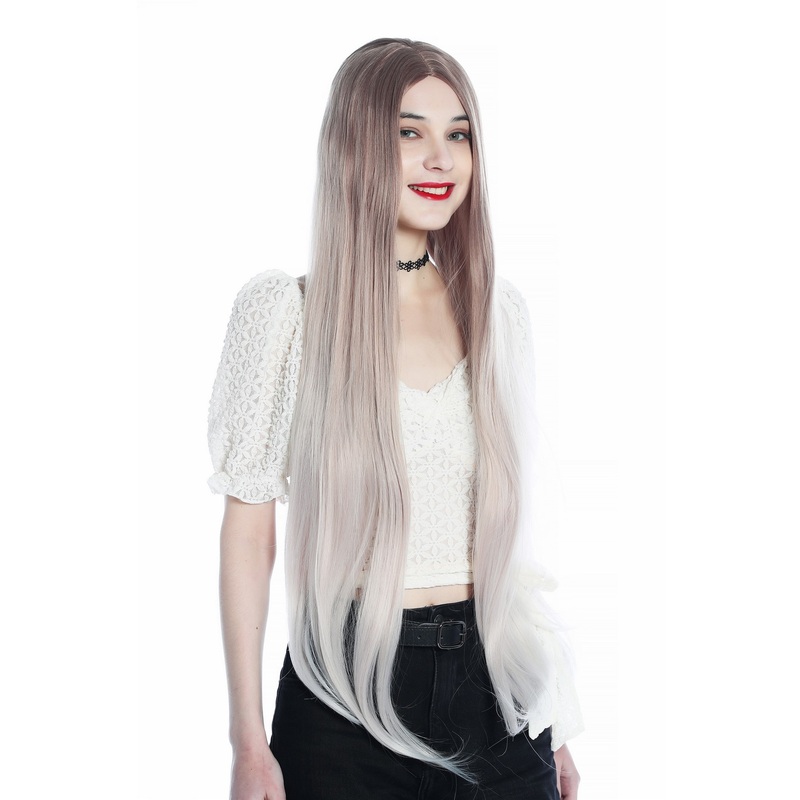 Long lady wig sleek smooth middle-parting ombre dark blond light blond 91920