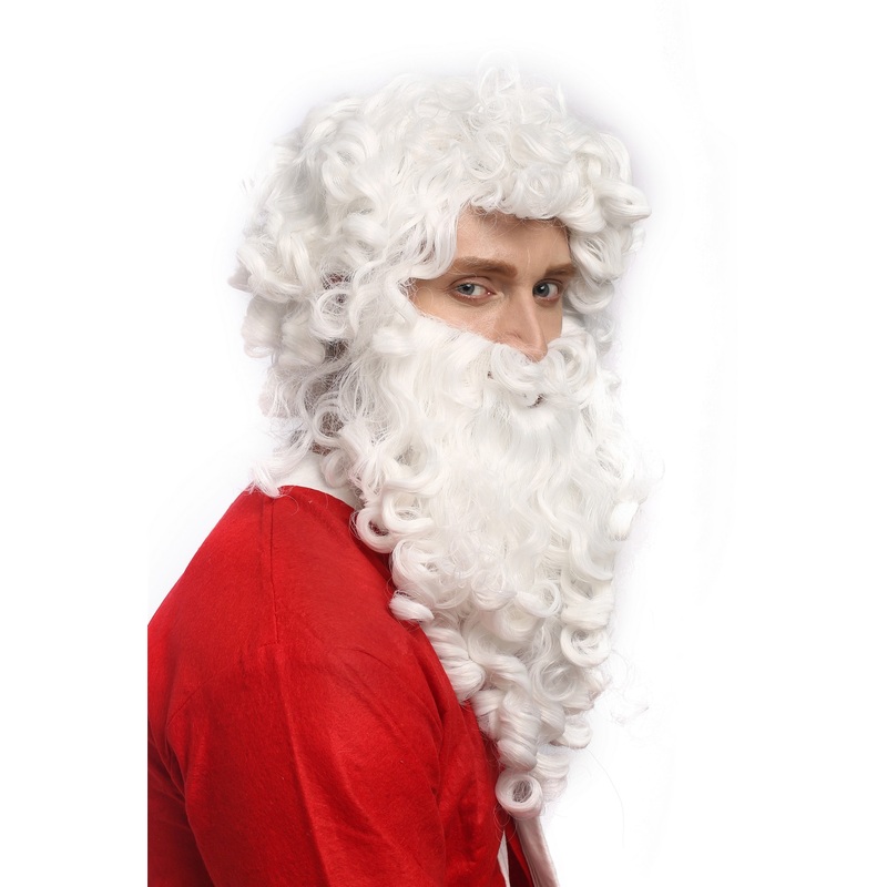 White Wig & Beard Set Men Halloween curled Santa Claus God Prophet 01-A+B