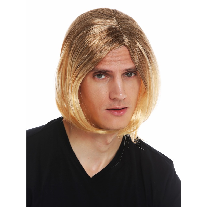 Wig carnival men sleek middle parting pop singer crooner blonde brown ombre 14