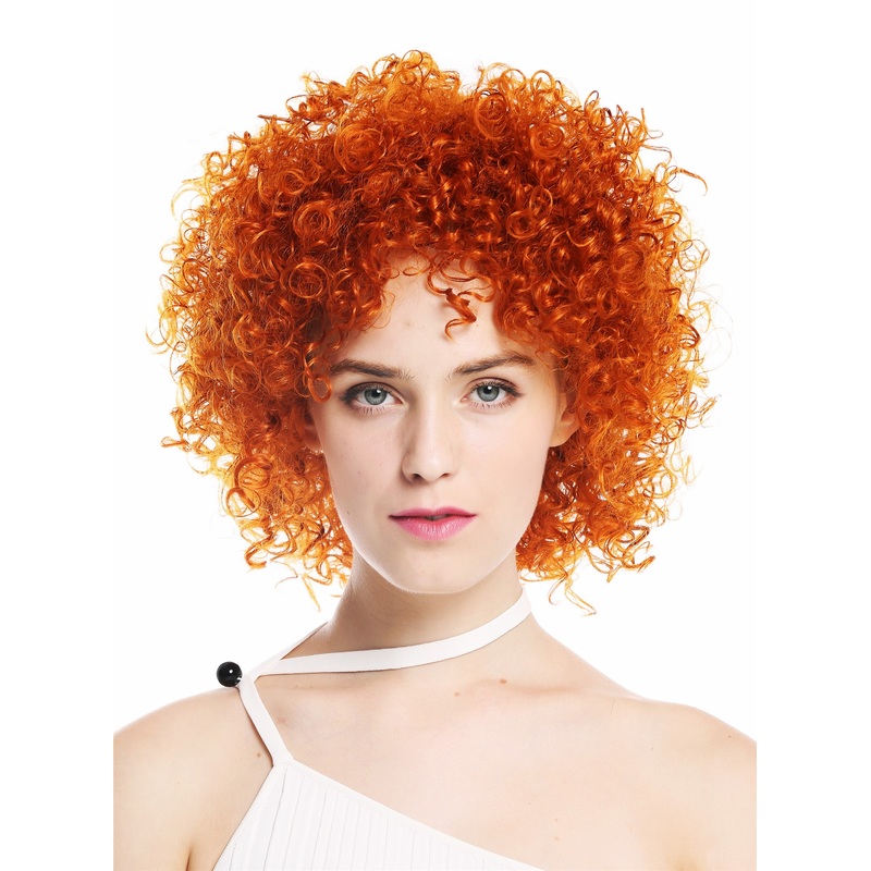 Women’s wig lady short voluminous frizzy curly curls orange red VK-11