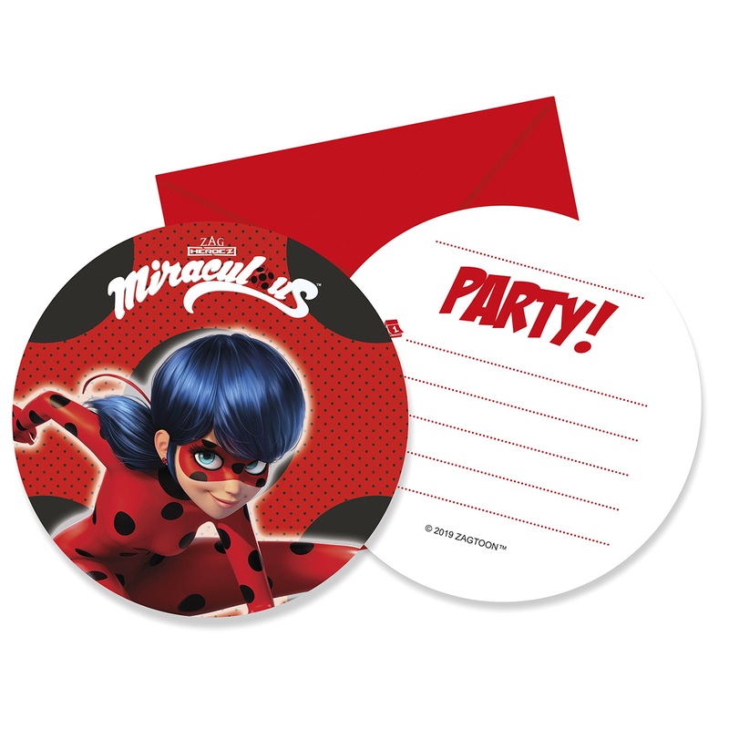 6 Miraculous Zag invitation cards