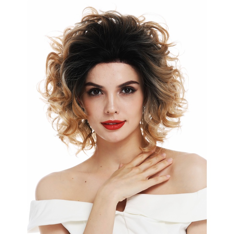 Lady wig lace front short curls ombre black copper blond highlights RGF-7281A-LF