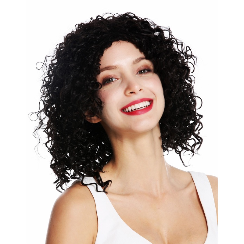 Lady wig shoulder length wild curly afro middle parting dark brown ZM-1839
