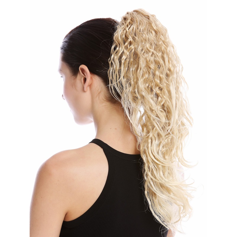 Ponytail very long voluminous curled ash blond beach look bleached tips 237-V