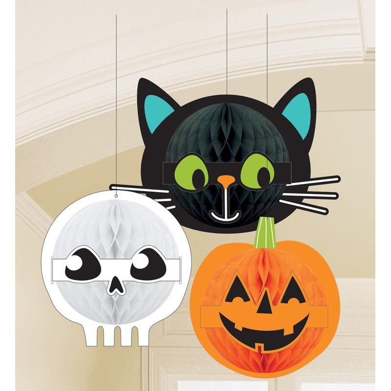 3 Happy Halloween honeycomb balls