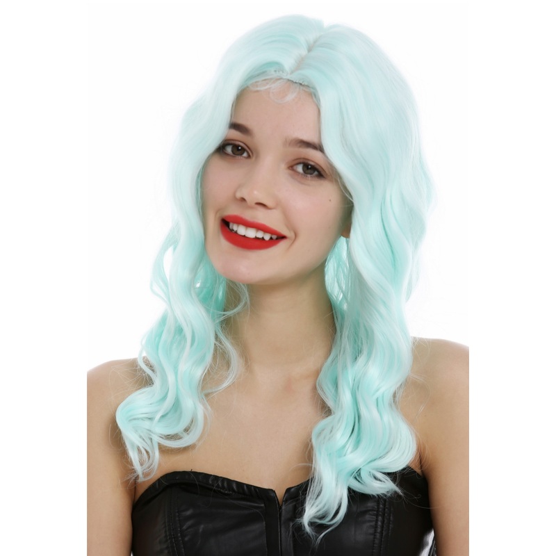 Ladies wig women long wavy classy water wave middle parting light green VK-9