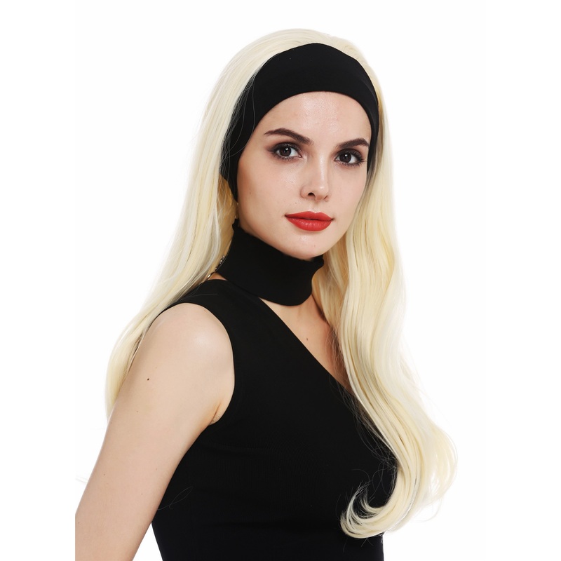 Lady wig women black head band long sleek platinum blonde retro TYL-586-613