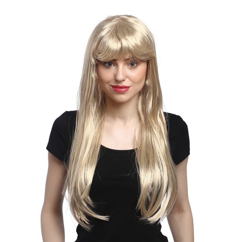 Lady Women Party Wig Halloween very long bright blond straight fringe 91091-ZA83