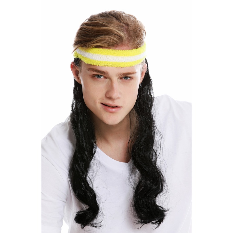 Part wig headband and long mullet 80’s tennis player black CXH-014-P103