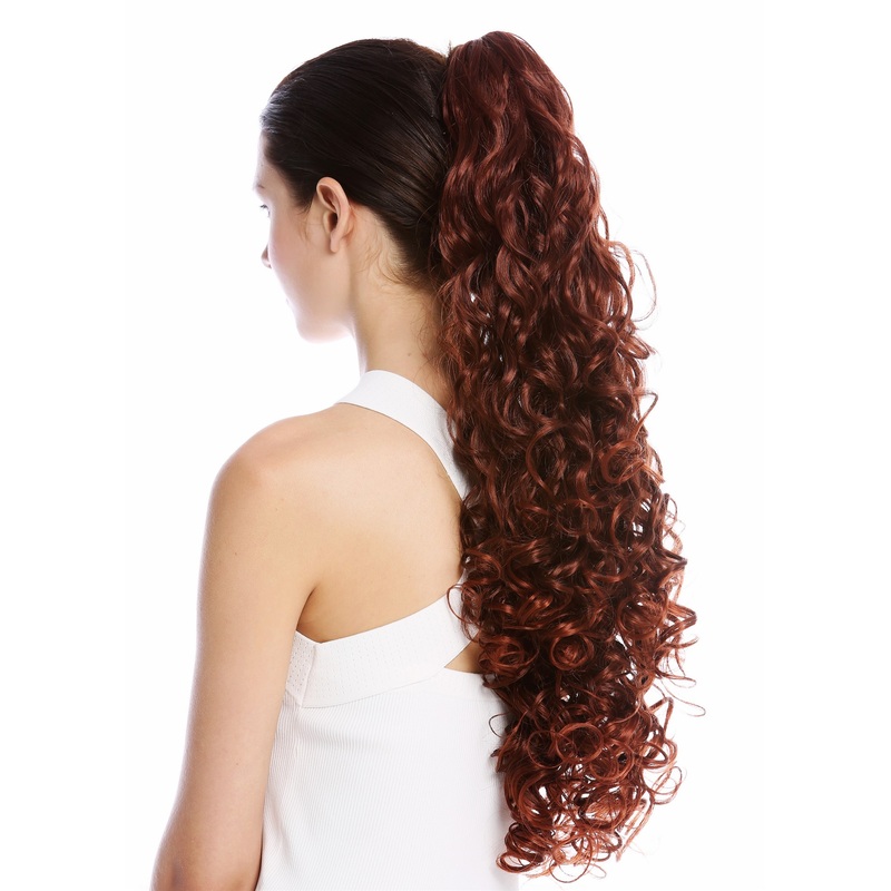 Ponytail Combs & Clamp very long voluminous curled mahogany brown mix MKB-21