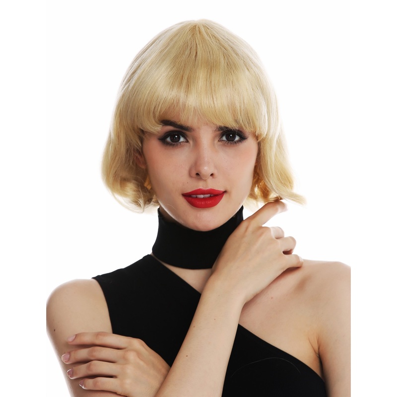 Women’s wig real human hair short straight bob fringe bright blonde 5328A-HH