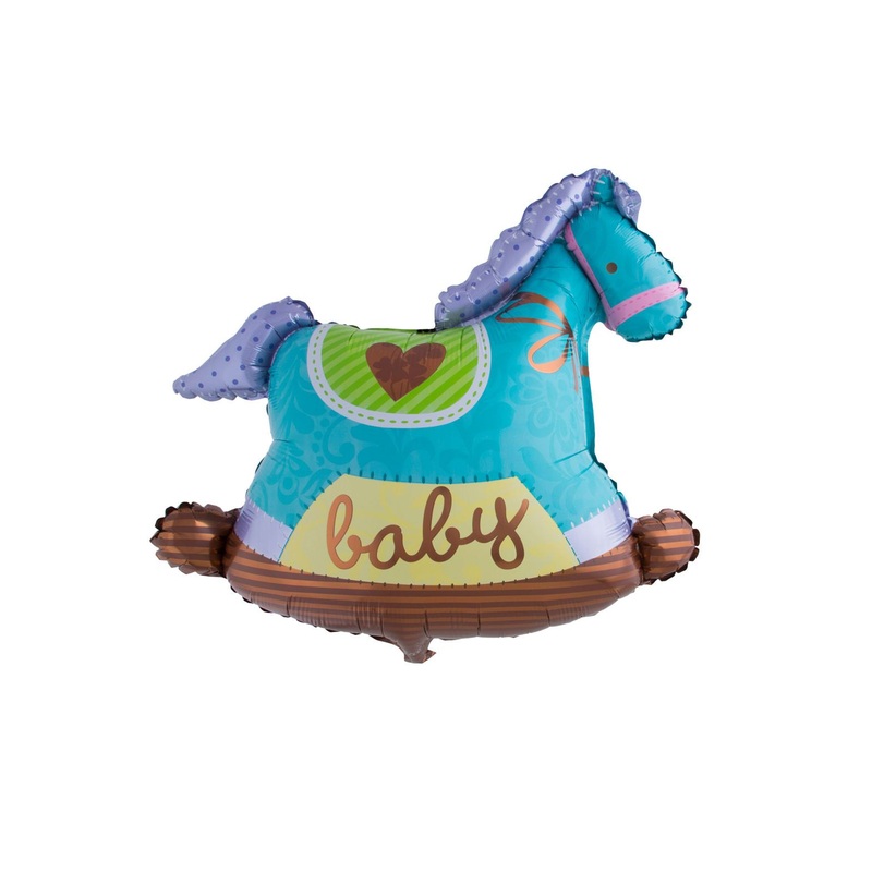 Foil balloon rocking horse baby in blue