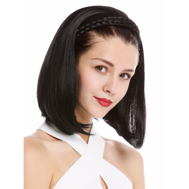 Halfwig Hairpiece braided hair circlet shoulder length straight black 90606+3