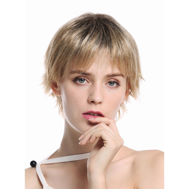 Lady wig women short wild lively highlights fringy black blonde mix GFW3502