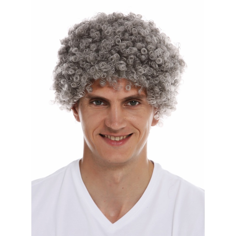Wig carnival Halloween men women short afro frizzy curly grey gray MMAM-9M