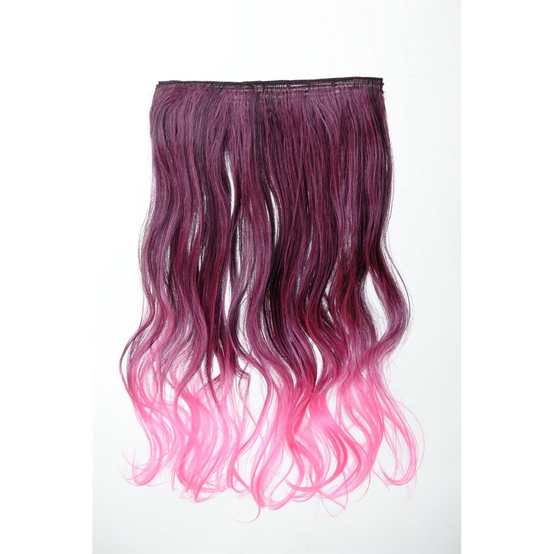 5 Clip-In Extension Hairpiece curled curls Ombre Black-Neon Pink Mix YZF-3180P-1BTT2124