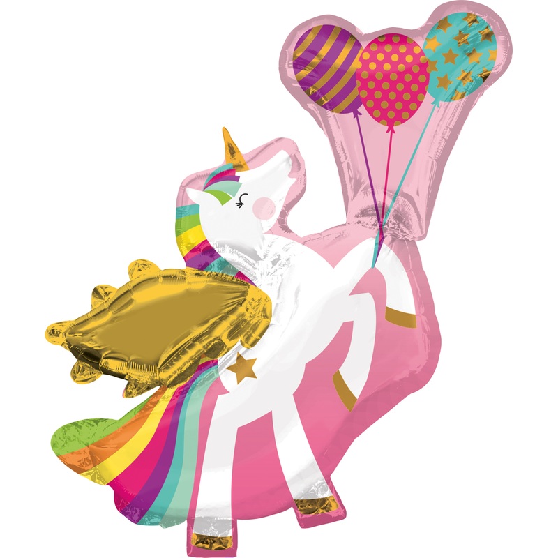 Unicorn foil balloon with wings 78 x 86cm