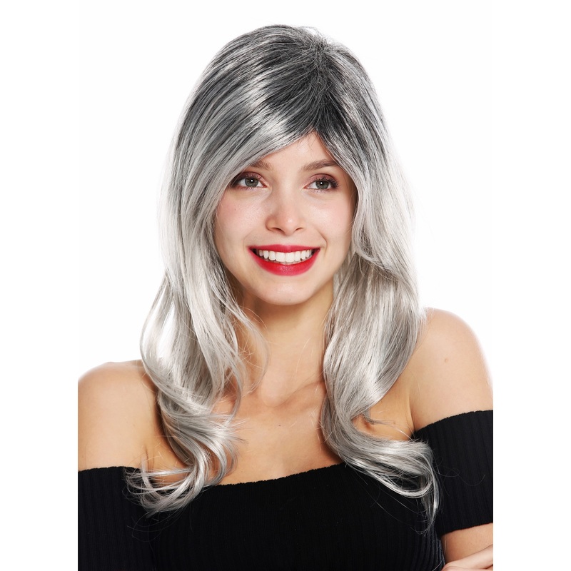 Women’s wig lady wavy long parting black grey gray Balayage GFW2195
