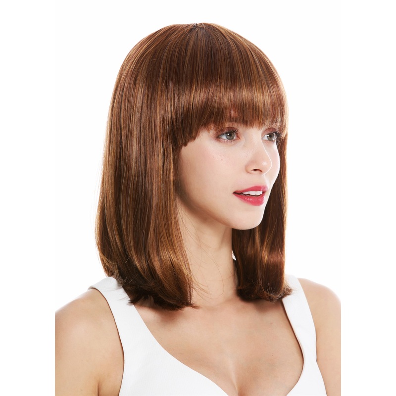 Women’s wig short shoulder length long bob fringe sleek copper brown auburn VK-1