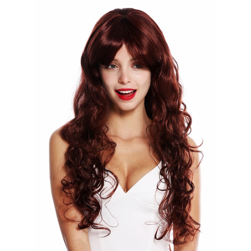 Women’s wig very long curly curls voluminous auburn red brown mix VK-36