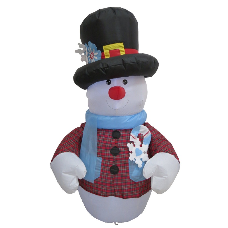 5FT Christams Snowman Wearing Plaid Shirt Inflatable Toy, Blow up Decoration