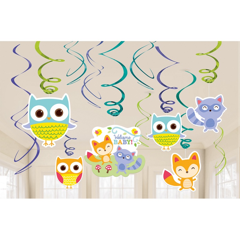 Baby shower lovable forest animals swirl hanging decoration