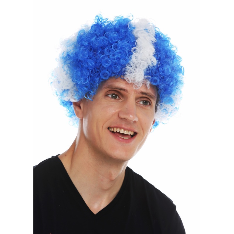 Fan wig afro soccer football world cup Scotland white cross on blue MMAM-15M