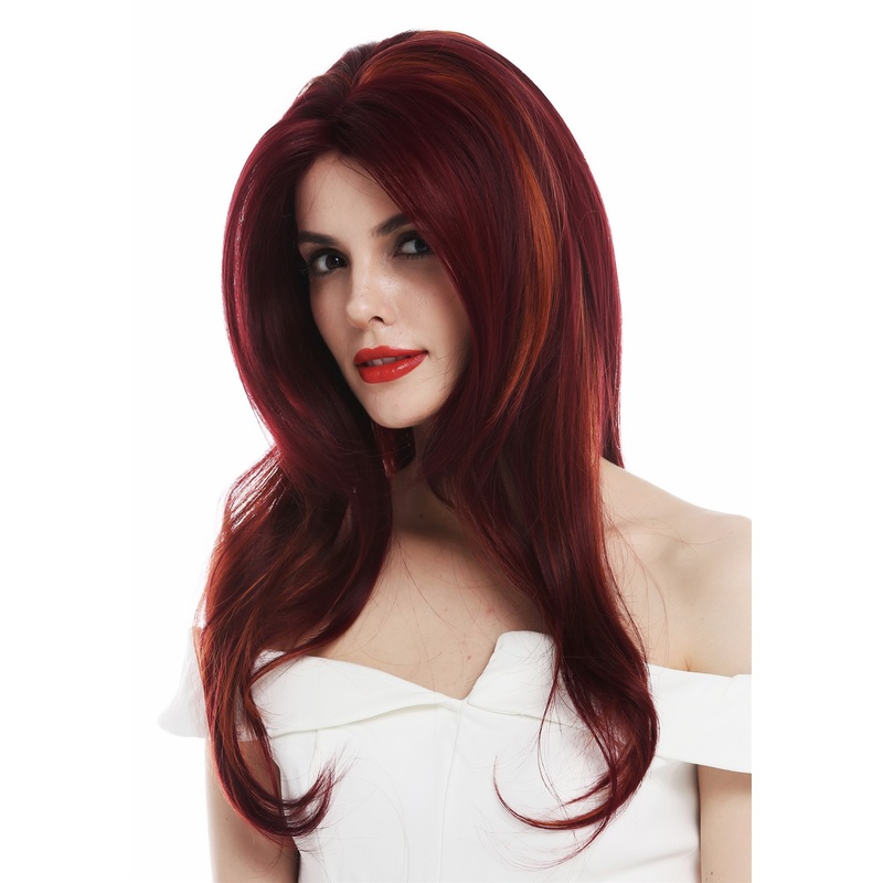 Lady wig lace front long sleek layered Bordeaux copper orange red mix TYM-922-LF