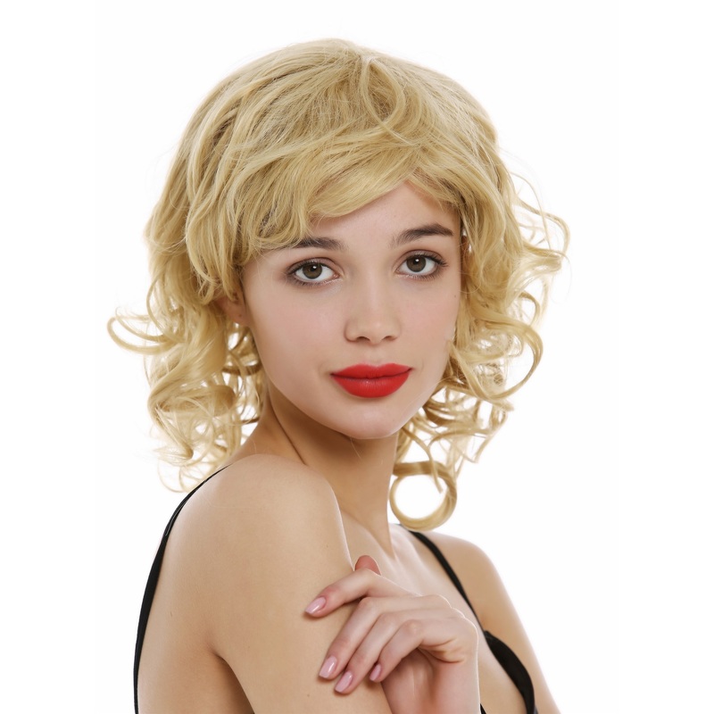 Lady wig shoulder-length curled curls parting gold blonde ETW-7155AHT