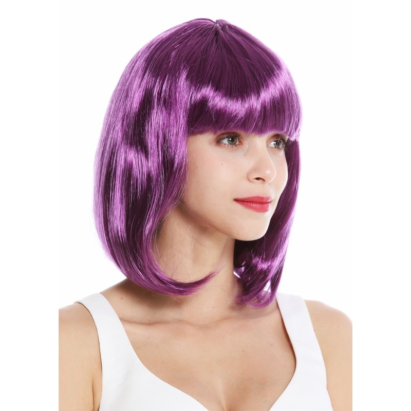 Lady Women’s Wig Halloween Disco bob longbob shoulder length bangs purple 0073
