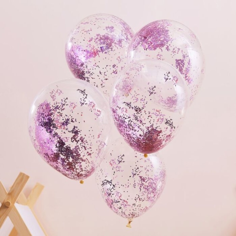 Pink Pamper Party Glitter Balloons – 5 Pack