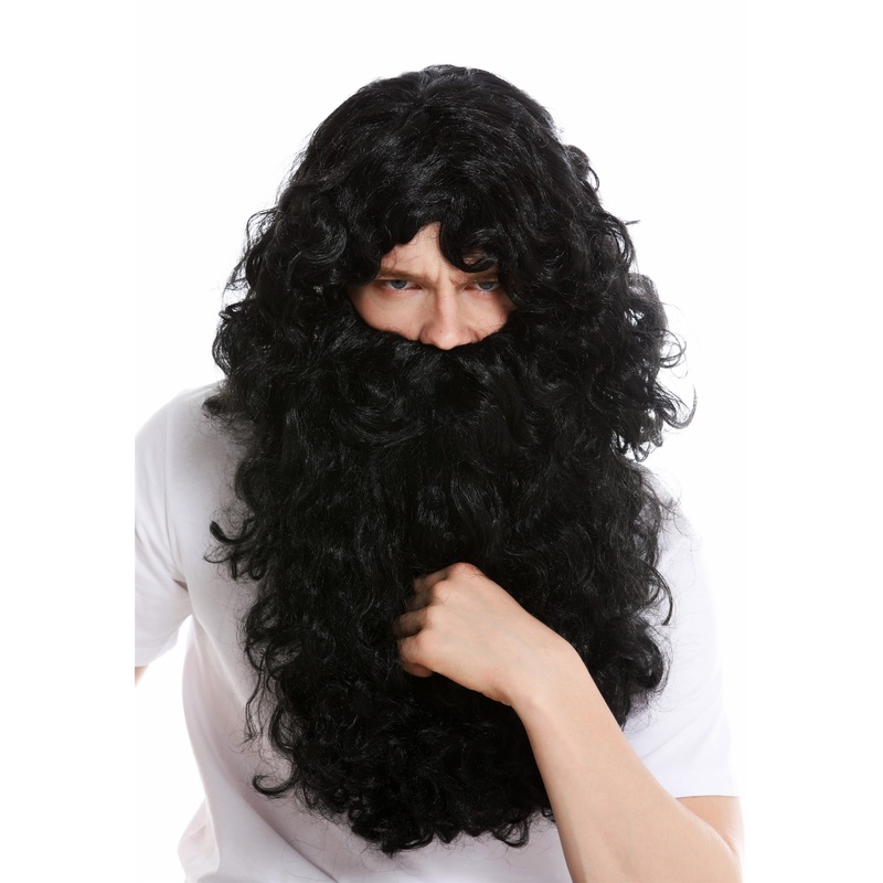 Wig & Beard set Deluxe Saint Nicholas prophet hermit magician black 46-A+B
