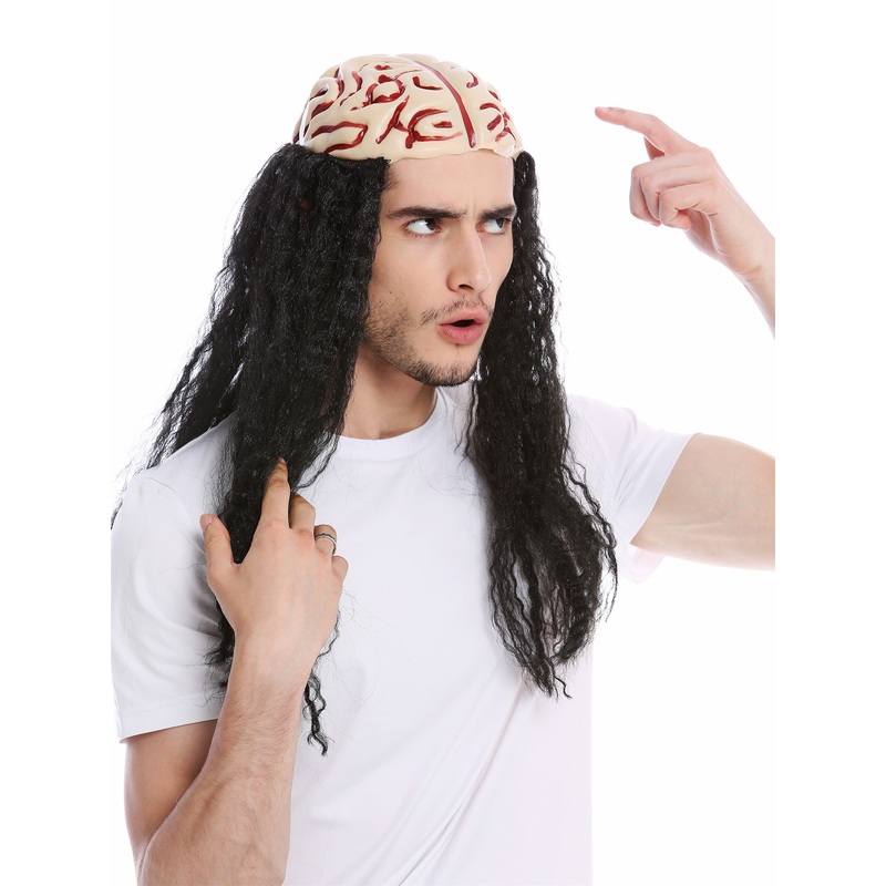 Wig long black Men Women Halloween Horror open Brain Surgery Zombie Undead 91579