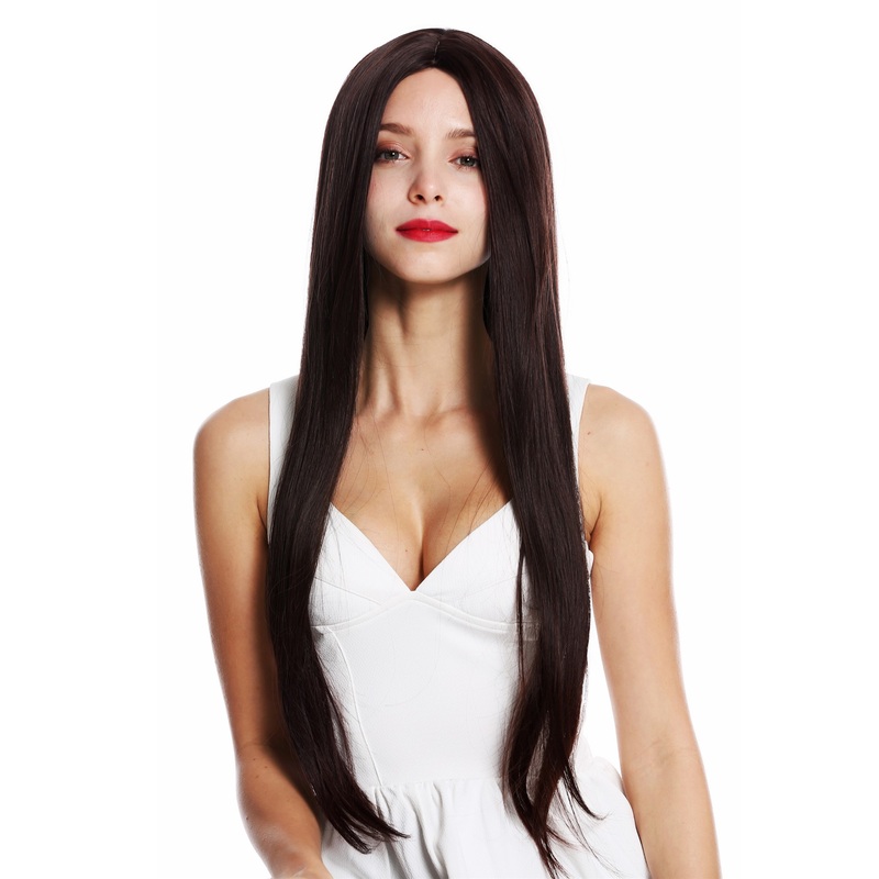 Women’s party wig lady very long sleek middle parting mahogany brown mix 953