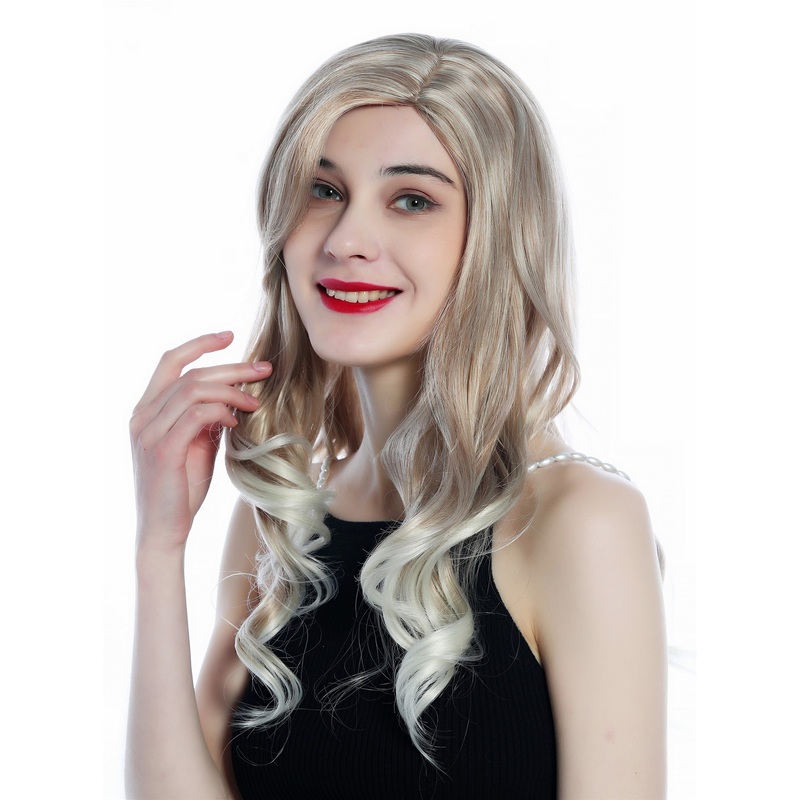 Women’s wig lady long wavy parting blond with platinum highlights SZL0582