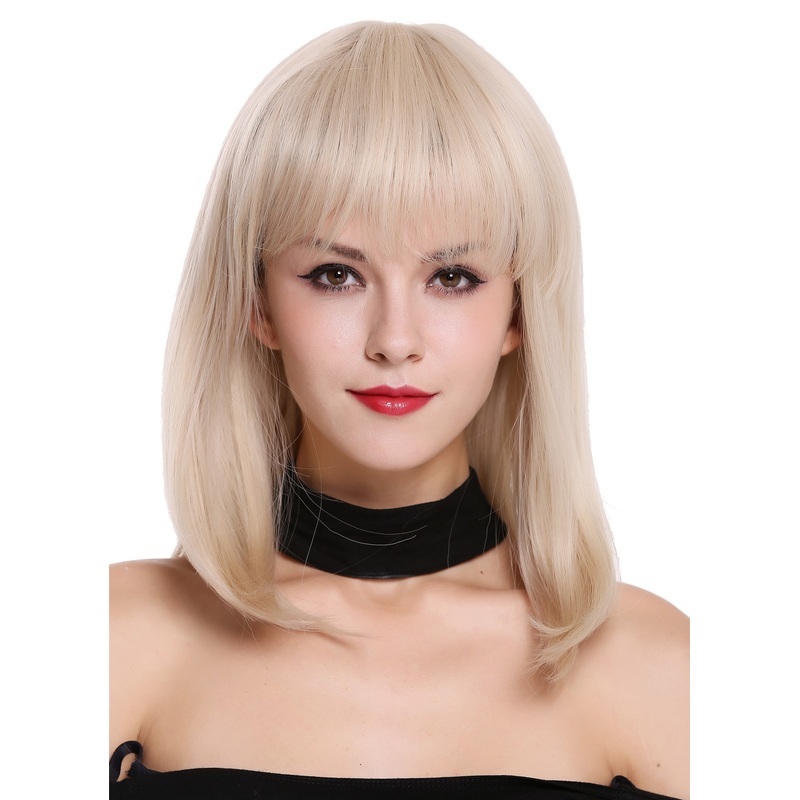 Women’s wig lady shoulder-long sleek long bob bangs fringe bright blonde DM-01
