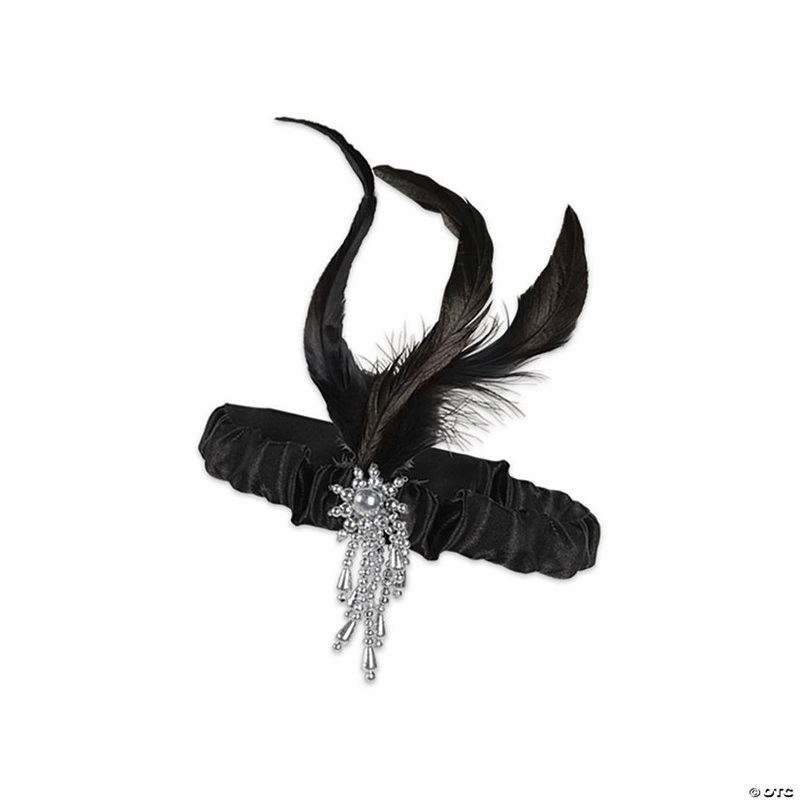 Adults Black Flapper Headband with Feathers Costume Accessory – One Size