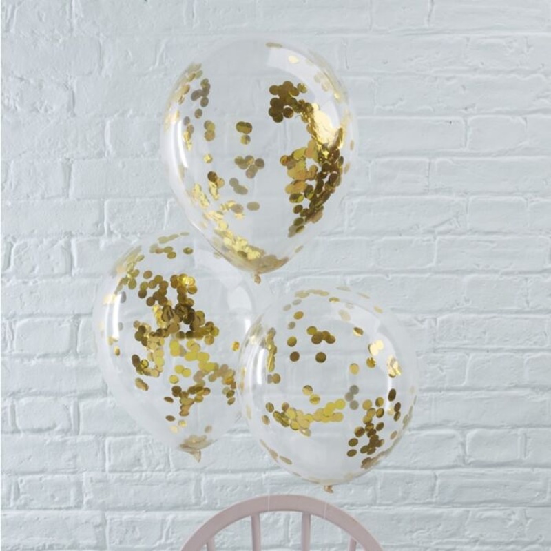 Gold Confetti Balloons – 5 Pack