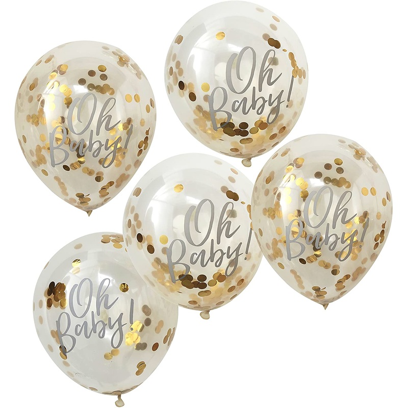 Gold Oh Baby! Shower Confetti Balloons – 5 Pack
