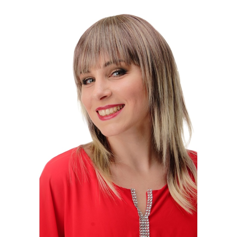 Lady Wig bangs medium length layered straight mahogany bright blond mix GFW2203