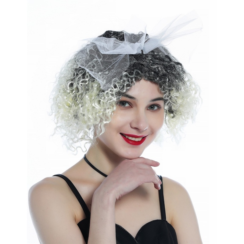 Lady wig Carnival 80s retro Bride bow loop curly curled ombre black blond 210152