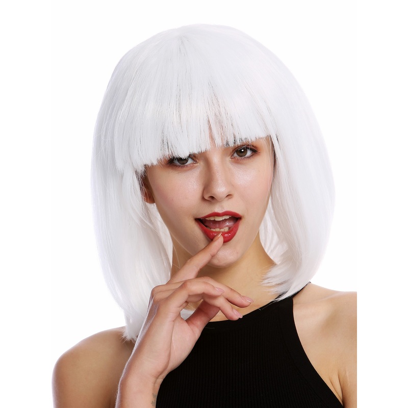 Lady Wig HalloweenCranival  Disco bob longbob shoulder length bangs white 0073