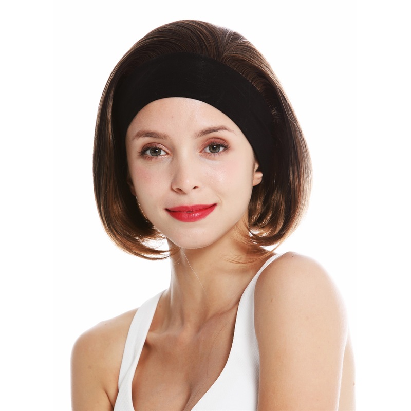 Lady wig headband short sleek 80’s retro look chestnut brown mix GFW948-H