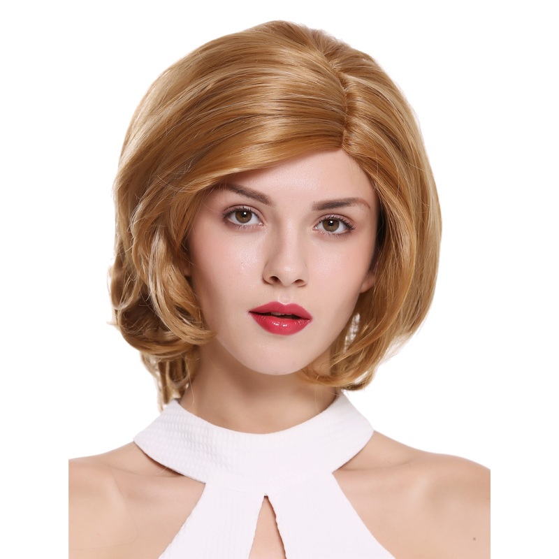 Lady wig monofilament parting short wavy blonde mix highlights DW-2550A-MT