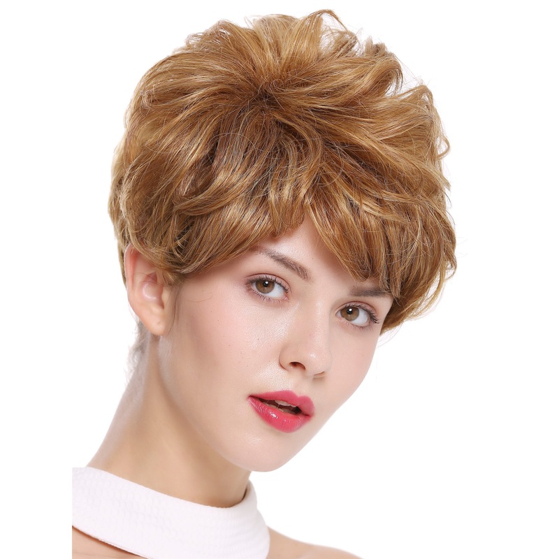 Lady women wig Short Voluminous teased wavy dark gold blonde DW-2700